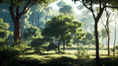 Lush Forest with Sunlit Trees