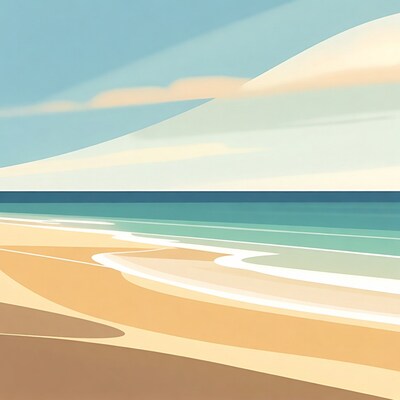 Minimalist beach ocean sunset illustration