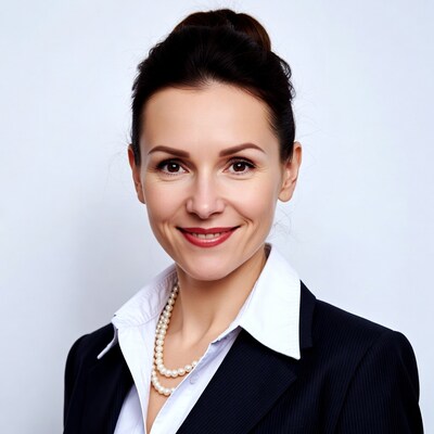 Smiling woman in black suit