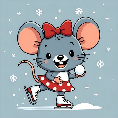 Cute mouse girl ice skating