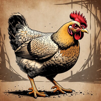 Rooster standing on vintage paper background