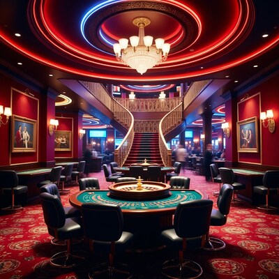 Luxurious Casino with Roulette and Poker Tables