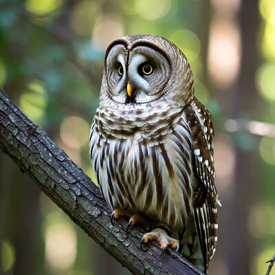 Barred Owl Perched on Tree Branch