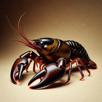 Detailed Crayfish on Brown Background