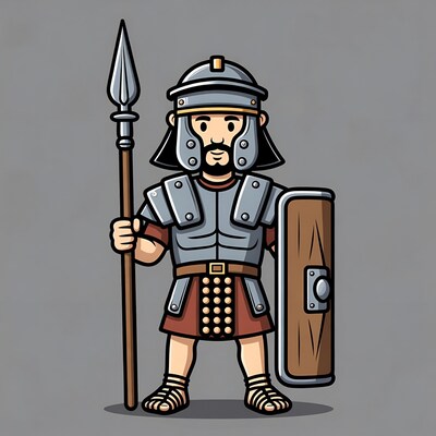 Cartoon Roman soldier with spear and shield