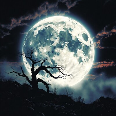 Full Moon Behind Dead Tree
