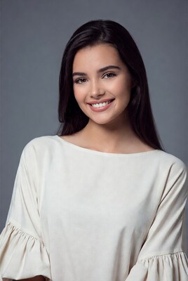 Smiling woman in white blouse