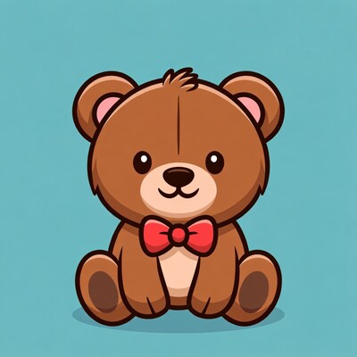 Cute brown teddy bear with red bowtie