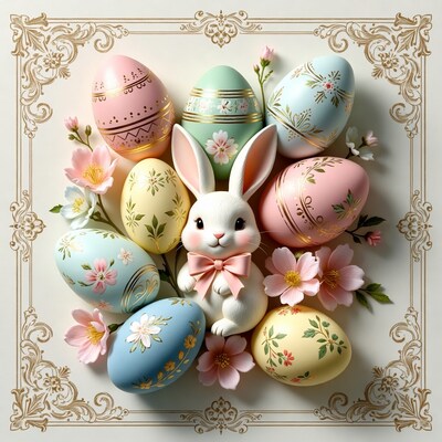 Easter Bunny with Painted Eggs