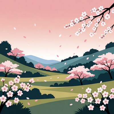 Cherry Blossom Valley Landscape