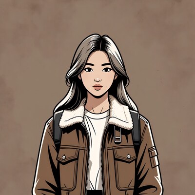 Asian woman in fur collar jacket