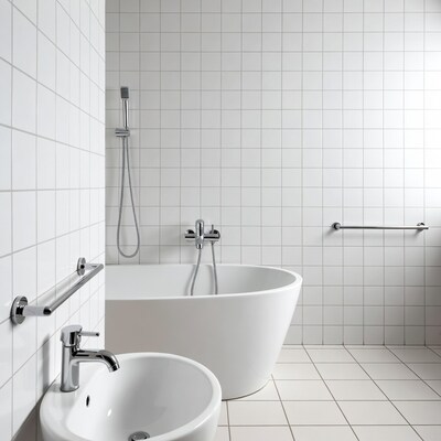 Modern white bathroom with bathtub