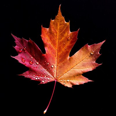 Red Maple Leaf with Water Droplets