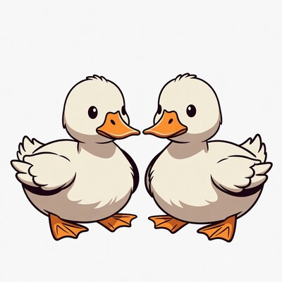 Two cute cartoon ducks facing each other