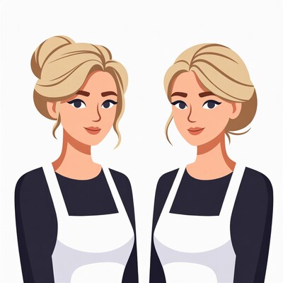 Two blonde women in aprons