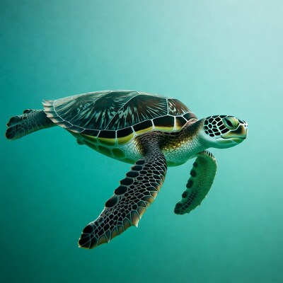 Green sea turtle swimming underwater
