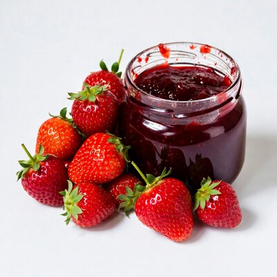 Strawberry Jam Jar with Fresh Strawberries
