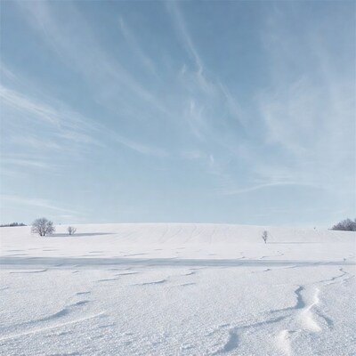 Snowy field with bare trees