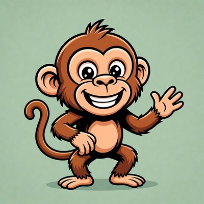 Cartoon baby monkey waving
