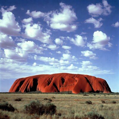 Uluru under blue sky with clouds