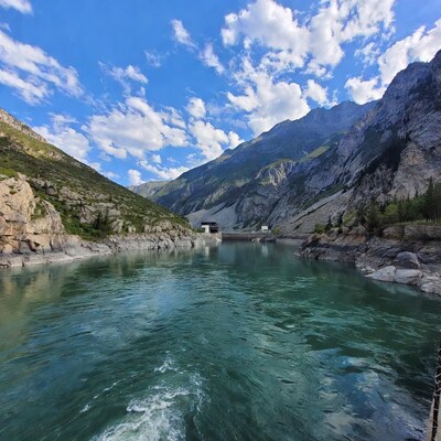Mountain Dam with Turquoise Lake