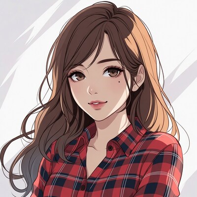 Anime girl in plaid shirt