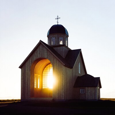 Wooden Orthodox Church at Sunset