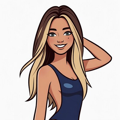 Smiling woman in blue swimsuit illustration