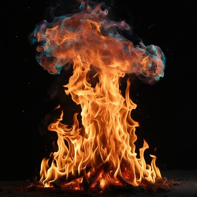 Colorful Flames and Smoke on Black