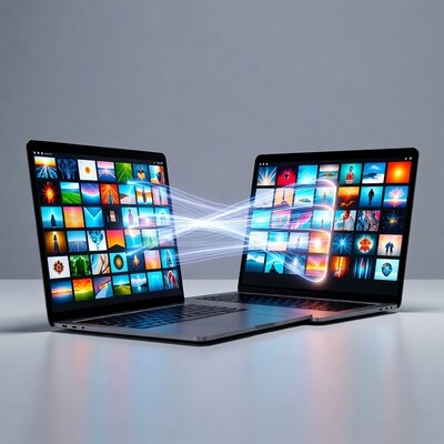 Laptops transferring photos wirelessly