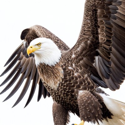 Bald eagle with wings spread