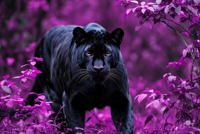 Black Panther in Purple Jungle