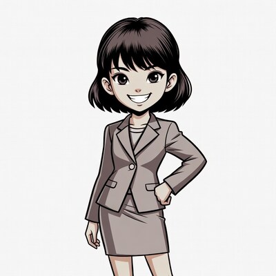 Smiling Asian woman in business suit illustration