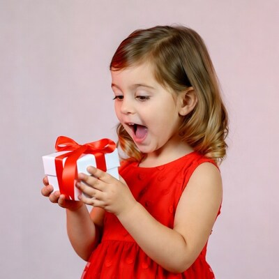 Girl opening white gift box