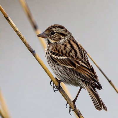 Song Sparrow Perched on Reed