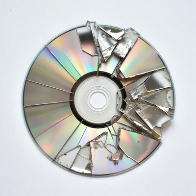 Broken CD on white background