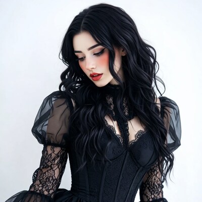 Woman in black lace gothic dress