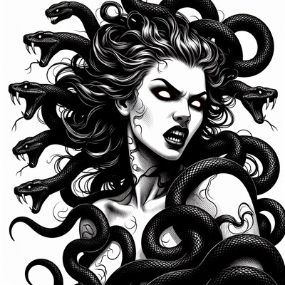 Medusa with snakes in hair