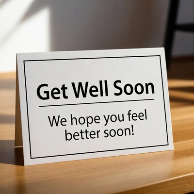 Get Well Soon card on table