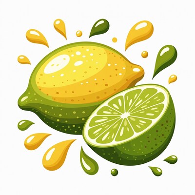 Whole and sliced lime with splashes