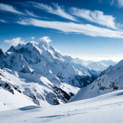 Snowy Alpine Mountains Blue Sky
