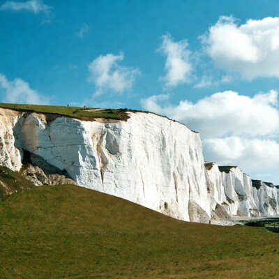 White Cliffs of Dover with green hills