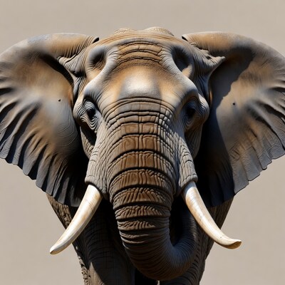 Close-up elephant head with tusks
