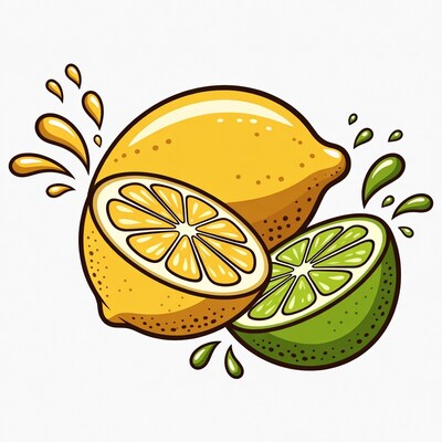 Sliced Lemon and Lime with Juice Splashes