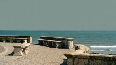 Stone Benches Overlooking Sea