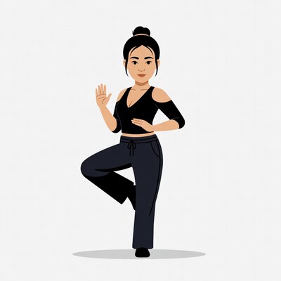 Asian woman doing tree pose yoga
