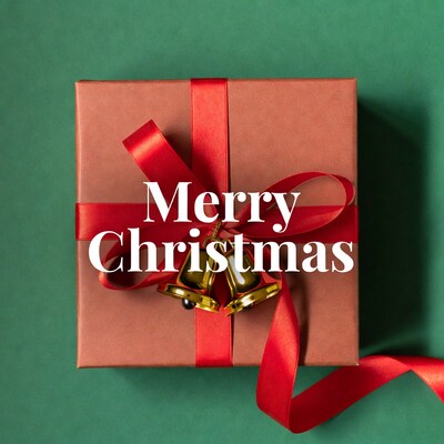 Merry Christmas gift box with bells