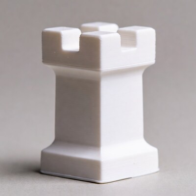 White 3D printed rook chess piece