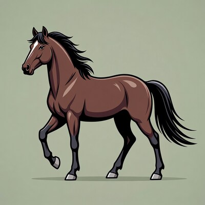 Brown horse walking illustration