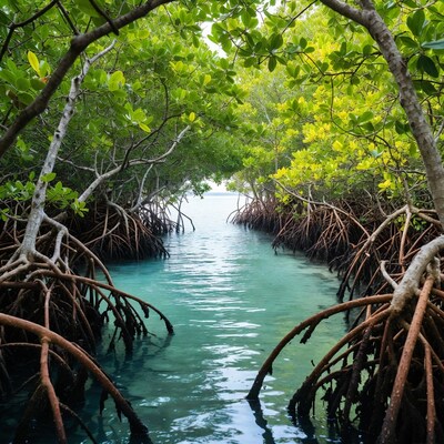 Mangrove Tunnel Over Turquoise Water